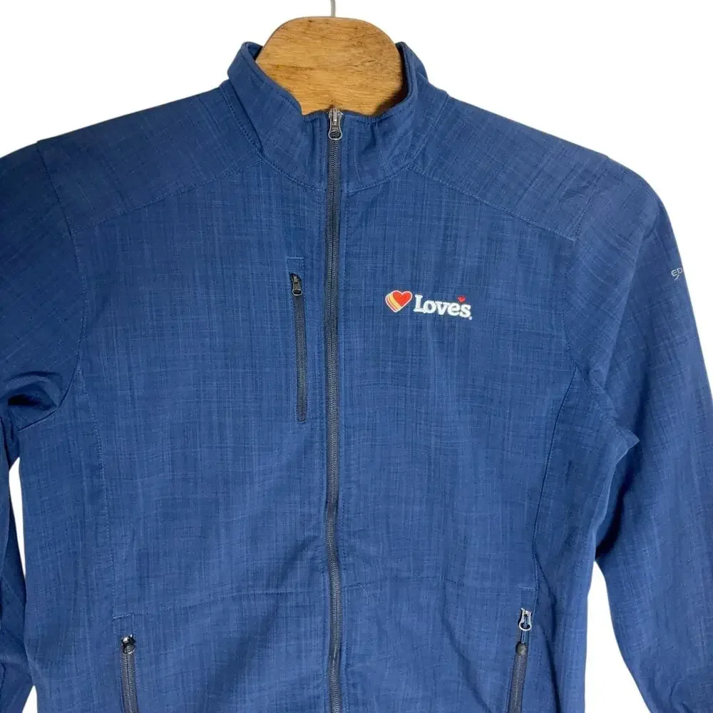 Eddie Bauer Crosshatch Soft Shell Jacket Men's XL Blue Love's Truck Stop Logo